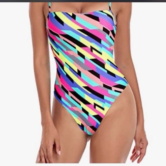 RELLECIGA Other - NWT RELLECIGA Bandeau One-Piece Swimsuit Neon Stripes Size L